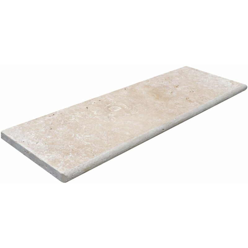 Stone By Stone - Margelle 3cm Travertin 1er Choix - Crème - 33x100x3cm Bord Rond - Vieilli - Vendu à l'unité