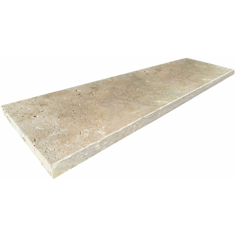 Stone By Stone - Margelle 3cm Travertin 1er Choix - Mix Beige - 33x100x3cm Bord Droit - Vieilli - Vendu à l'unité
