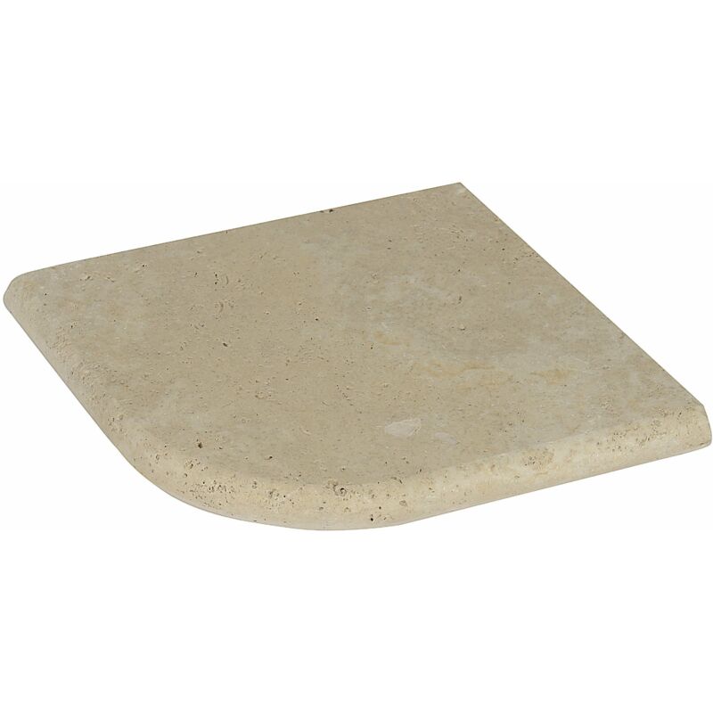 Stone By Stone - Margelle 3cm Travertin 1er Choix - Mix Beige - Angle Sortant 33x3cm Bord Rond - Vieilli - Vendu à l'unité