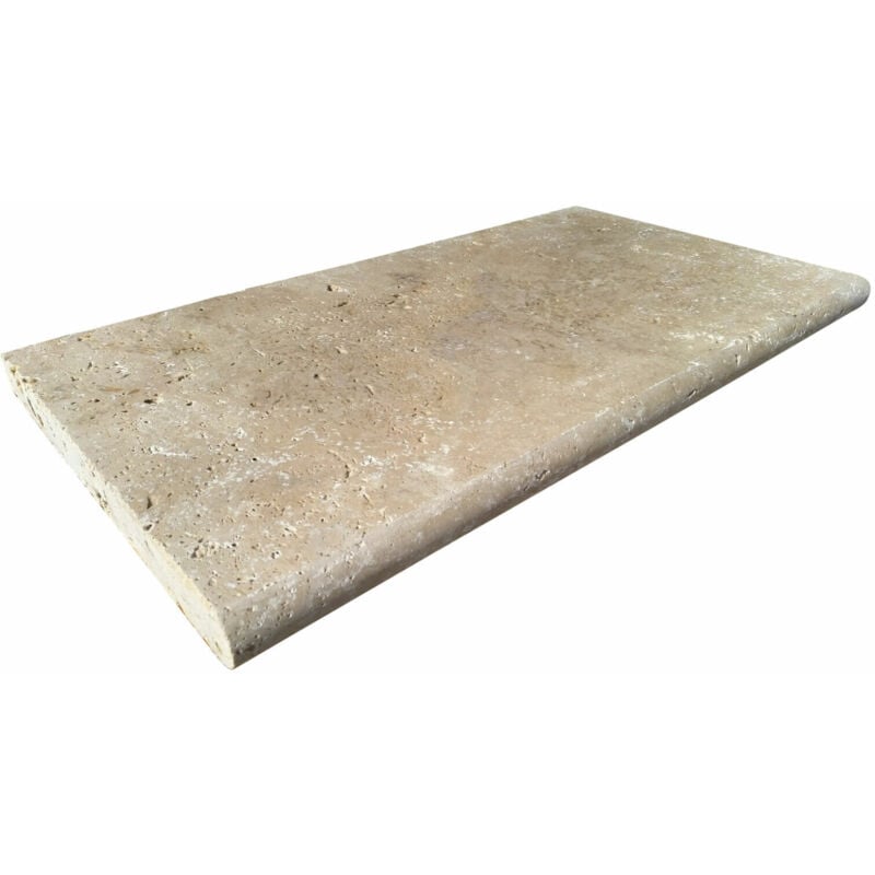 Margelle 3cm Travertin 1er Choix - Mix Beige - 40,6x61x3cm Bord Rond - Vieilli - Vendu à l'unité