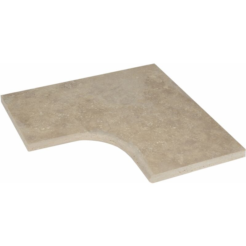 Stone By Stone - Margelle 3cm Travertin 1er Choix - Mix Beige - Angle Rentrant 33x3cm Bord Rond - Vieilli - Vendu à l'unité