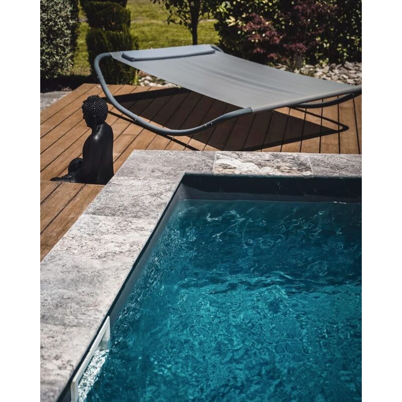 Margelle 3cm Travertin 1er Choix - Silver - Angle Sortant 33x3cm Bord Rond - Vieilli - Vendu à l'unité