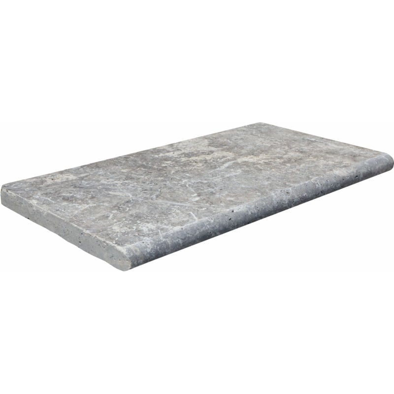 Stone By Stone - Margelle 3cm Travertin 1er Choix - Silver - 33x61x3cm Bord Rond - Vieilli - Vendu à l'unité