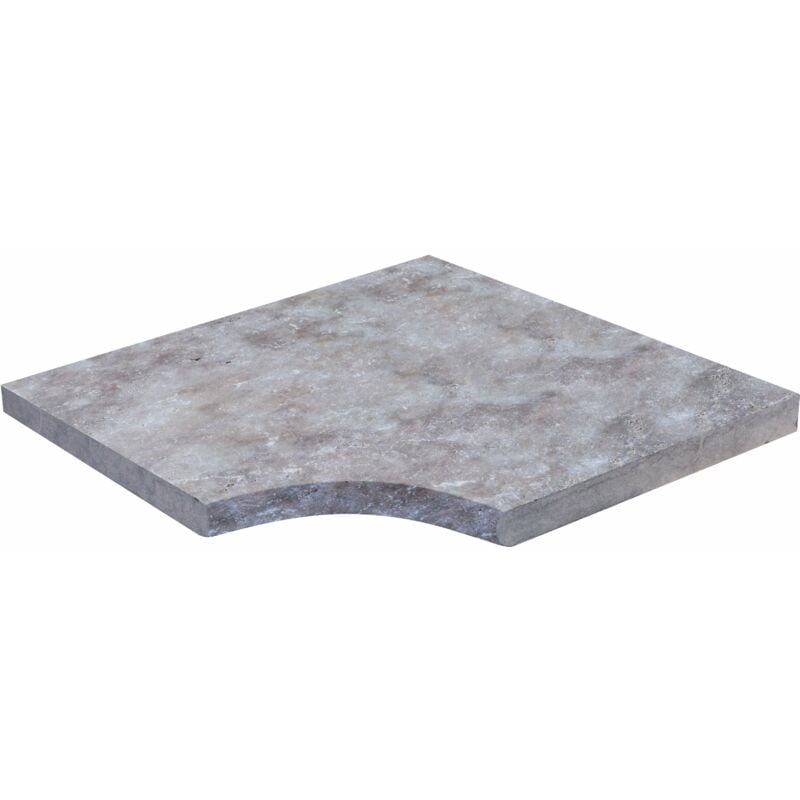 Margelle 3cm Travertin 1er Choix - Silver - Angle Rentrant 33x3cm Bord Rond - Vieilli - Vendu à l'unité