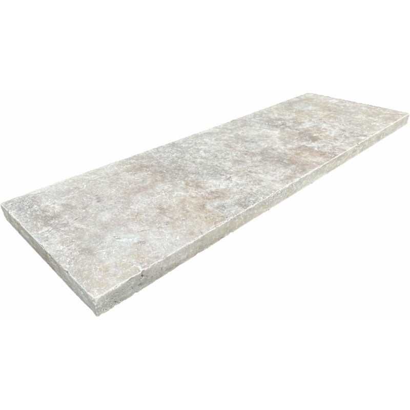 Stone By Stone - Margelle 3cm Travertin 1er Choix - Silver - 33x100x3cm Bord Droit - Vieilli - Vendu à l'unité