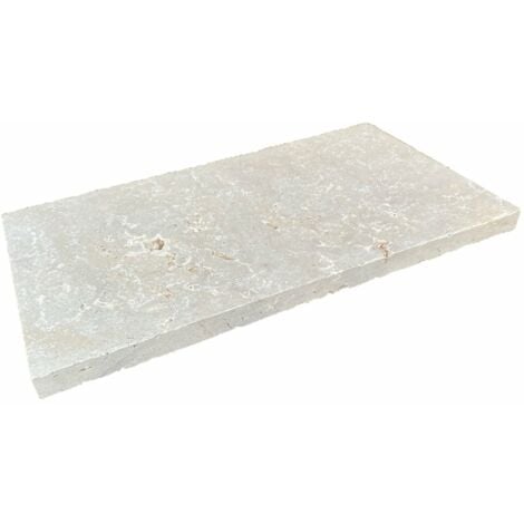 Margelle 3cm Travertin Rustique - Mix Beige - 33x61x3cm Bord Droit - Vieilli - Vendu à l'unité