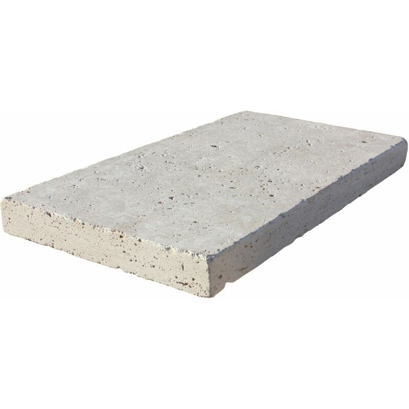 Stone By Stone - Margelle 5cm Travertin 1er Choix - Crème - 33x61x5cm Bord Droit - Vieilli - Vendu à l'unité