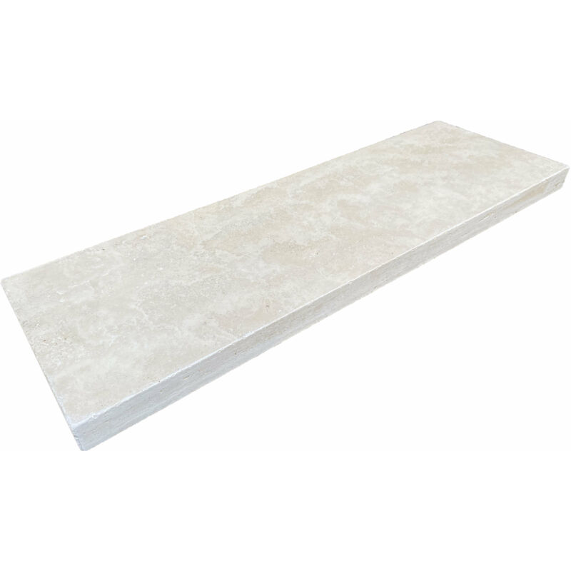 Stone By Stone - Margelle 5cm Travertin 1er Choix - Crème - 33x100x5cm Bord Droit - Vieilli - Vendu à l'unité