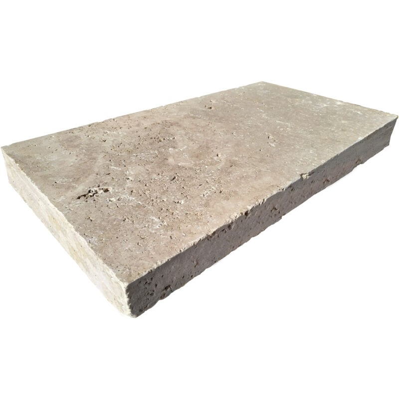 Stone By Stone - Margelle 5cm Travertin 1er Choix - Mix beige - 33x61x5cm Bord Droit - Vieilli - Vendu à l'unité