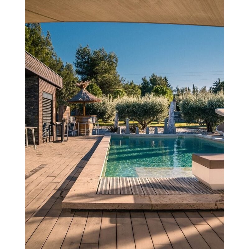 Stone By Stone - Margelle 5cm Travertin 1er Choix - Mix beige - 33x61x5cm Bord Rond - Vieilli - Vendu à l'unité