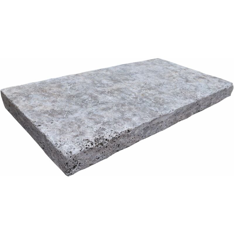 Stone By Stone - Margelle 5cm Travertin 1er Choix - Silver - 33x61x5cm Bord Droit - Vieilli - Vendu à l'unité