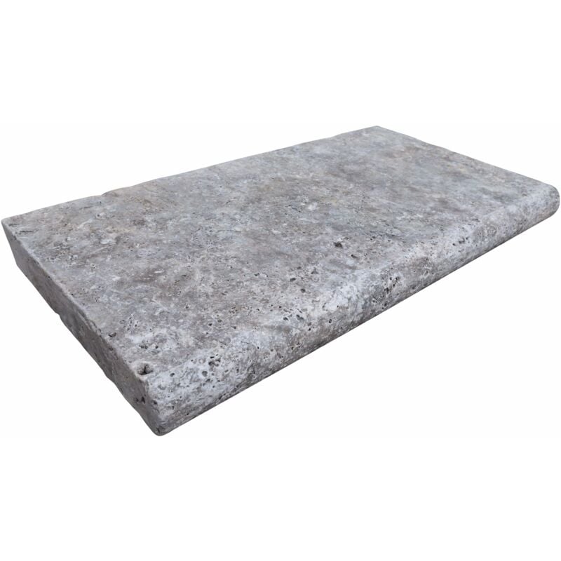 Stone By Stone - Margelle 5cm Travertin 1er Choix - Silver - 33x61x5cm Bord Rond - Vieilli - Vendu à l'unité
