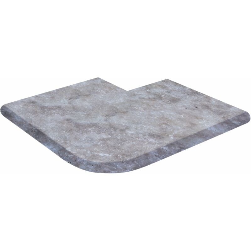 Margelle 5cm Travertin 1er Choix - Silver - Angle Sortant 33x5cm Bord Rond - Vieilli - Vendu à l'unité