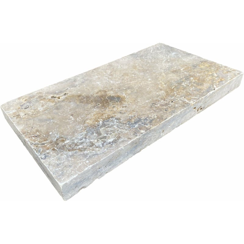 Stone By Stone - Margelle 5cm Travertin Rustique - Mix Beige - 33x61x5cm Bord Droit - Vieilli - Vendu à l'unité