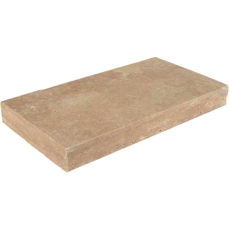 Stone By Stone - Margelle 8cm Travertin 1er Choix - Crème - 33x61x8cm Bord Droit - Vieilli - Vendu à l'unité