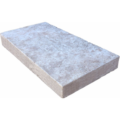 Margelle 8cm Travertin Premier choix - Silver - Vieilli - 33x61x8cm BD - Vendu à la pièce