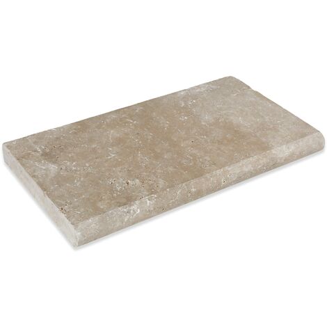 Margelle de piscine en travertin beige mix – 61x33x5 cm – Bord ½ rond – Finition vieillie – Pierre naturelle pour extérieur