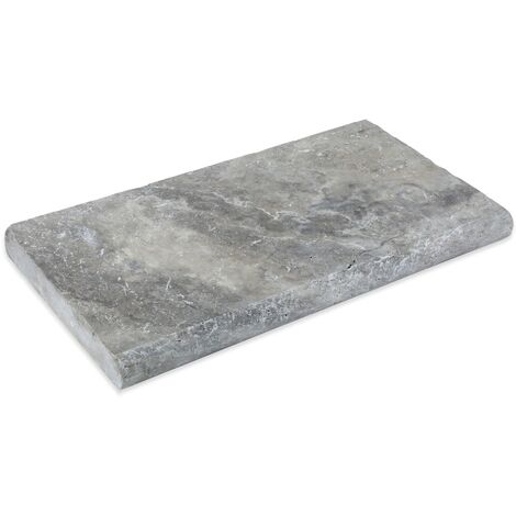 Margelle de piscine Travertin 1er choix - 61x33x5 cm - Bord rond - Gris Silver