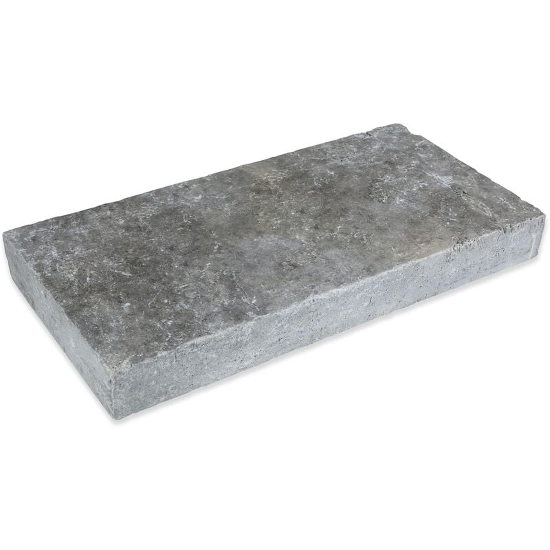 Margelle de piscine Travertin 1er choix - 70x35x8 cm - Bord droit - Gris Silver