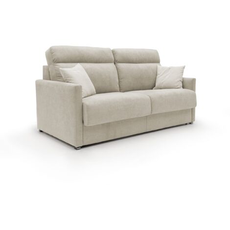 Margot Divano letto matrimoniale con schienale morbido alto in tessuto T02 176 cm (mat. 140x197) panna