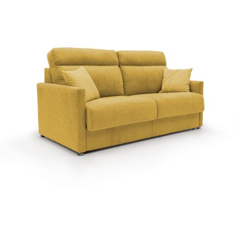 Margot Divano letto matrimoniale con schienale morbido alto in tessuto T02 196 cm (mat. 160x197) giallo