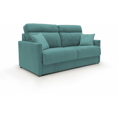 Margot Divano letto matrimoniale con schienale morbido alto in tessuto T02 196 cm (mat. 160x197) petrolio