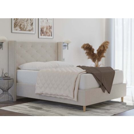 DECO IN PARIS MARGOT - Lit double en tissu capitonné beige MARGOT 140x190 cm