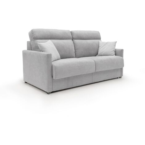 Margot Schlafsofa mit hoher weicher Rückenlehne aus Stoff T02 156 cm (mat.120x197) hellgrau