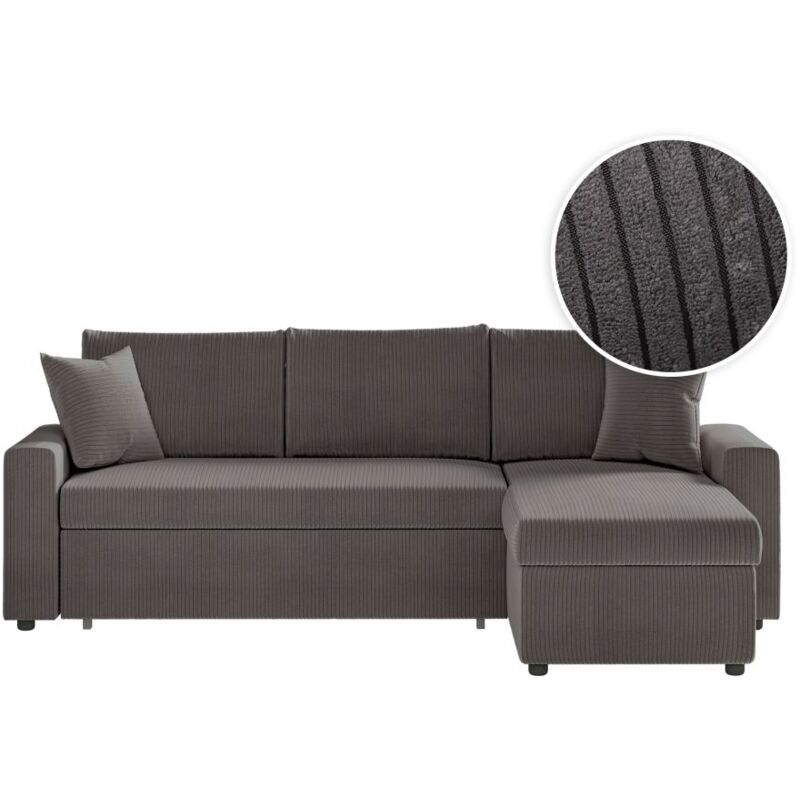 Loungitude - maria - Canapé d'angle réversible, convertible en velours côtelé avec coffre - Gris foncé
