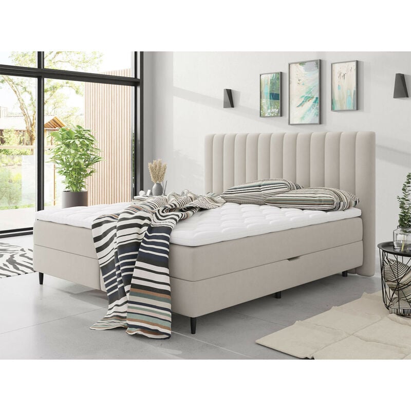 Bestmobilier - Maria - lit boxspring - 160x200 - en velours - coffres et surmatelas inclus - beige