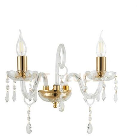 MARIA TERESA APPLIQUE MT/2 L6 PASTORSLE 2 LUCI CRISTALLO E ORO ATTACCO E14 L.32CM