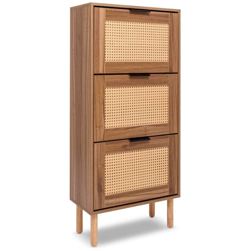 Mariachi - Meuble à chaussures à 3 niveaux en bois et rotin
