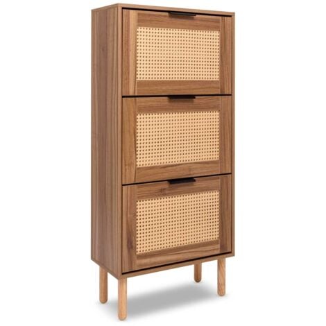 FRANKYSTAR Mariachi - Schuhschrank mit 3 Klappen aus Holz und Rattan