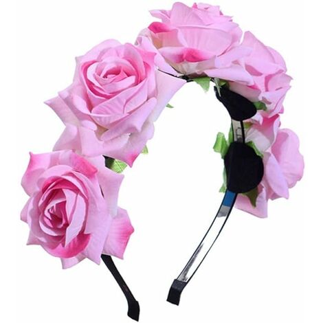 mariage demoiselle d'honneur demoiselle d'honneur mariée fleur rose diadème pour enfants et adulte bandeau serre-tête floral guirlande(Couleur rose)