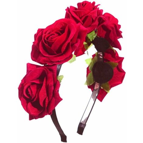 mariage demoiselle d'honneur demoiselle d'honneur mariée fleur rose diadème pour enfants et adulte bandeau serre-tête floral guirlande(Rouge)