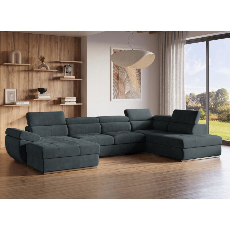 Deco In Paris - mariano - Canapé panoramique convertible avec coffre en velours gris mariano- Angle gauche