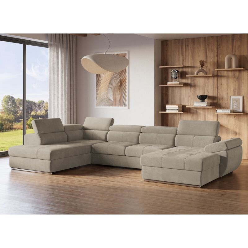 Deco In Paris - mariano - Canapé panoramique convertible avec coffre en velours taupe mariano- Angle droit