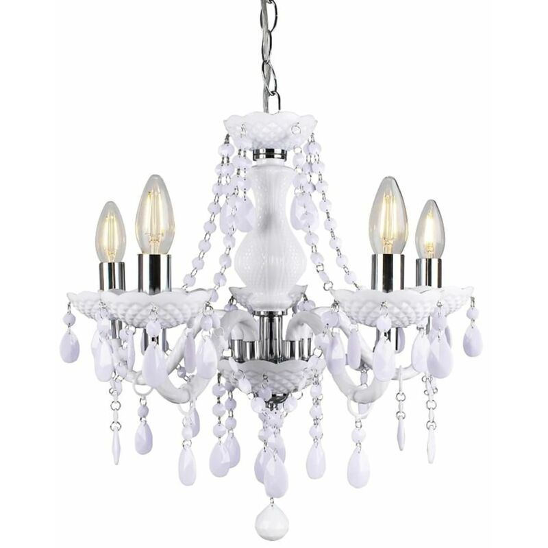 First Choice Lighting - White and Chrome Marie Therese Style 5 x 40W Chandelier