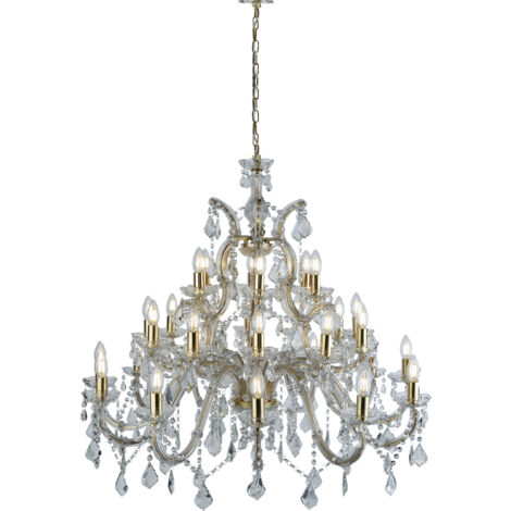 MARIE THERESE - 30LT Lustre chandelier Metal laiton poli avec pampille cristal E14 30x60w max Diam 98cm