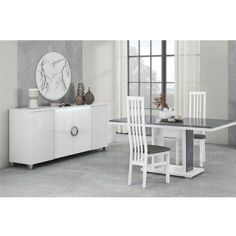 MARIKA - Buffet 4P avec Leds + Table 160cm Effet Pierre