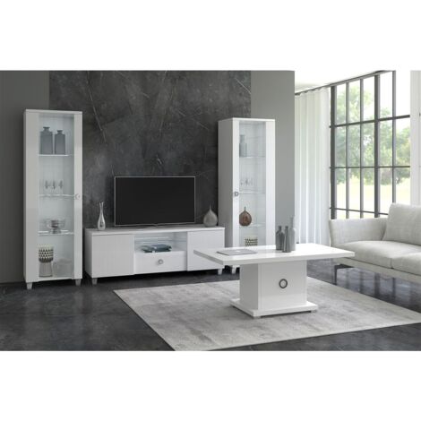 MARIKA - Ensemble Salon Laqué Blanc Brillant avec Leds