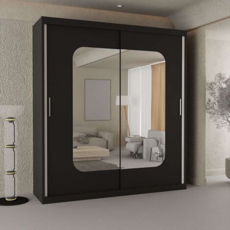 Marika Modern 2 Door Sliding Wardrobe Available in Multiple Widths for Ample Storage - Black120cm