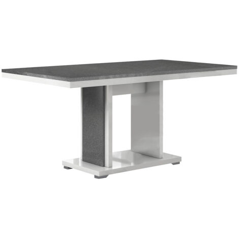 MARIKA - Table Repas 160cm Effet Pierre Pied Central Ouvert