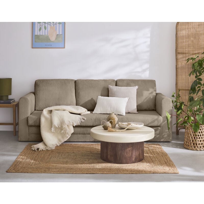 Bestmobilier - Marilia - canapé 3 places - convertible déplimousse - en velours côtelé - taupe