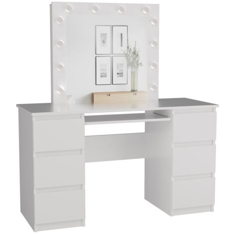 MARINA - 6-drawer vanity desk with mirror and LED lighting - White