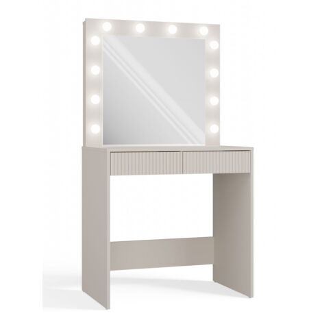 MARINA - Coiffeuse 6 tiroirs avec miroir et éclarirage LED - Blanc