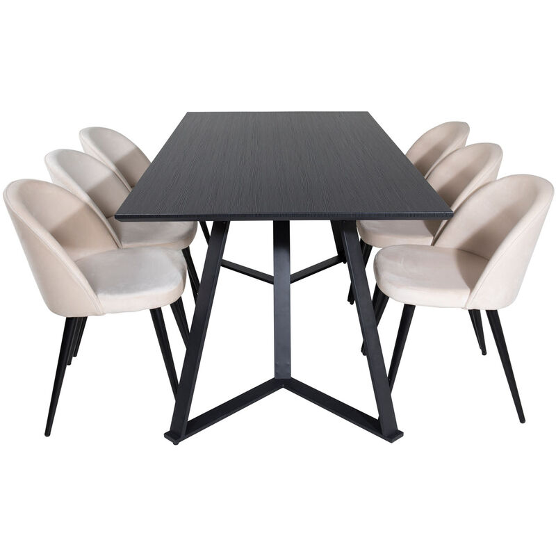Ebuy24 - Marinablbl Essgruppe Esstisch Schwarz Und 6 Velvet Esszimmerstühle Velour Beige, Schwarz.