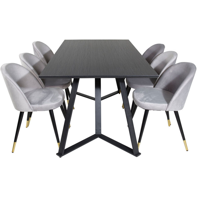 Ebuy24 - Marinablbl Essgruppe Esstisch Schwarz Und 6 Velvet Esszimmerstühle Velour Hellgrau.