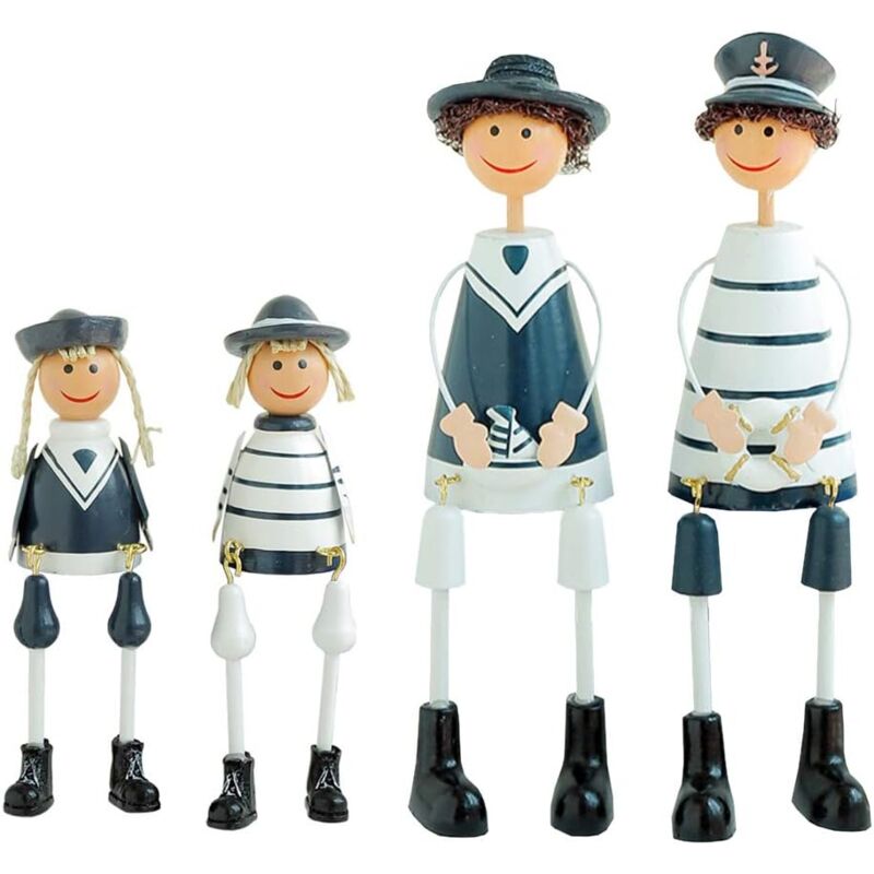Marine Marin Figurines Salon méditerranéen famille Warship marin Statue Statue résignent Ornement Cadeau Peint à la main pour la décoration 4pcs