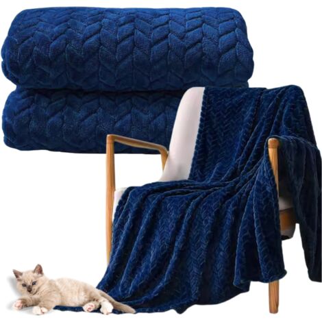 Marineblaue, geprägte Polyester-Wohndecke 200 x 220 cm – Moderner Stil fürs Schlafzimmer